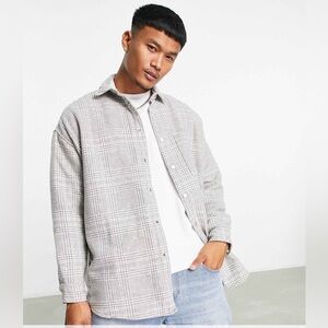Asos Design Super Oversized Wool Checkered Plaid Overshirt